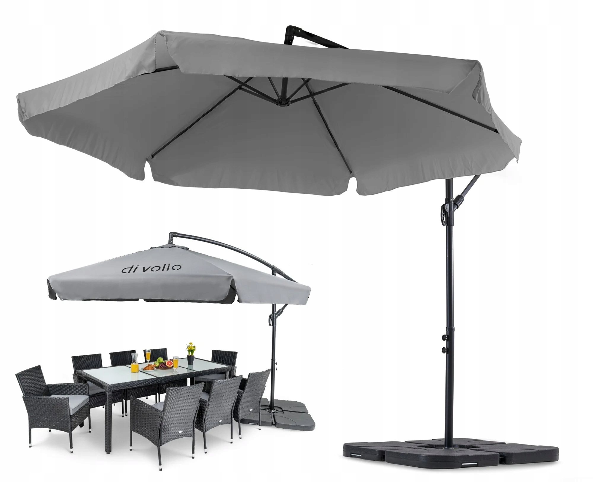 Parasol Ogrodowy z Podstawą Regulowany Obciążenie Empoli Szary
